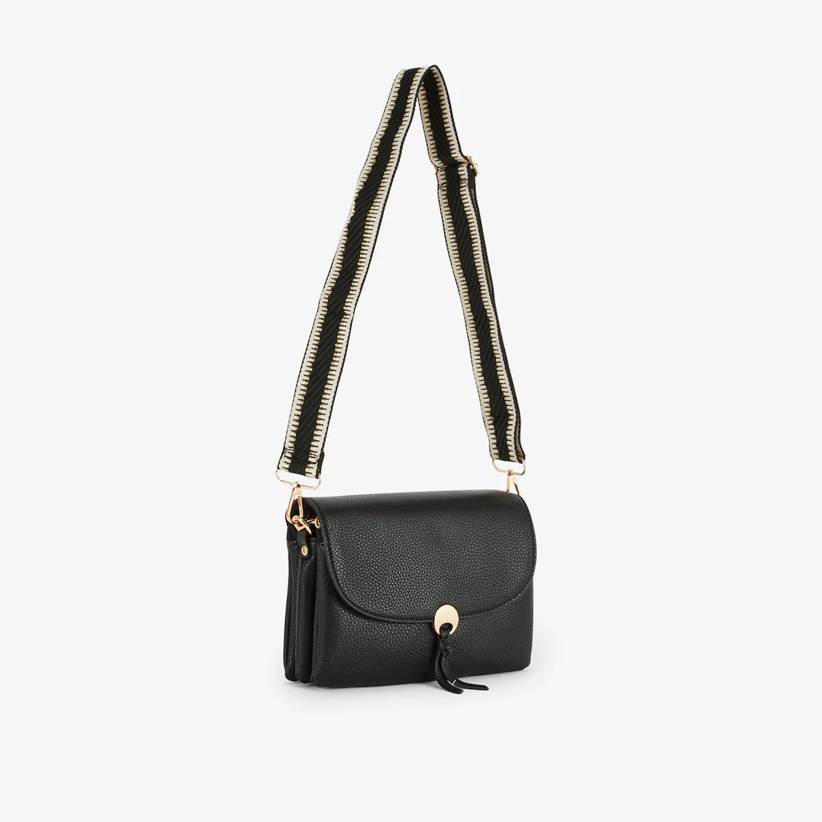 Petit sac noir avec bandoulière à motif géométrique - Image 3
