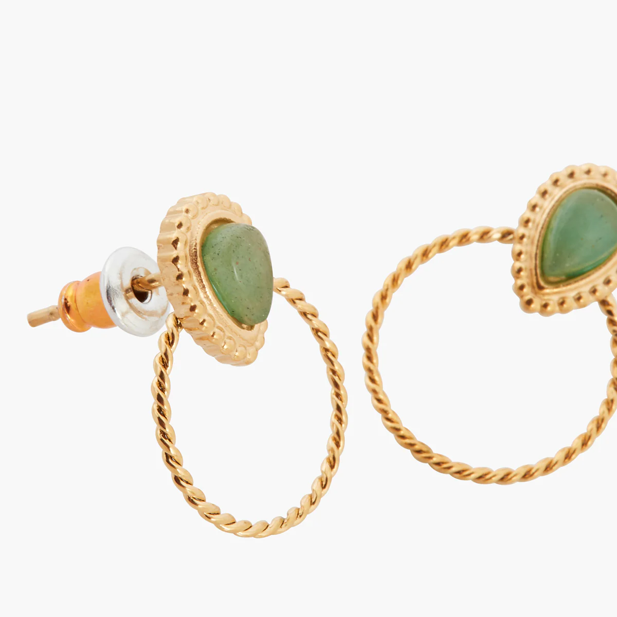 Petites boucles d'oreilles pierre d'Aventurine et acier inoxydable - Image 2