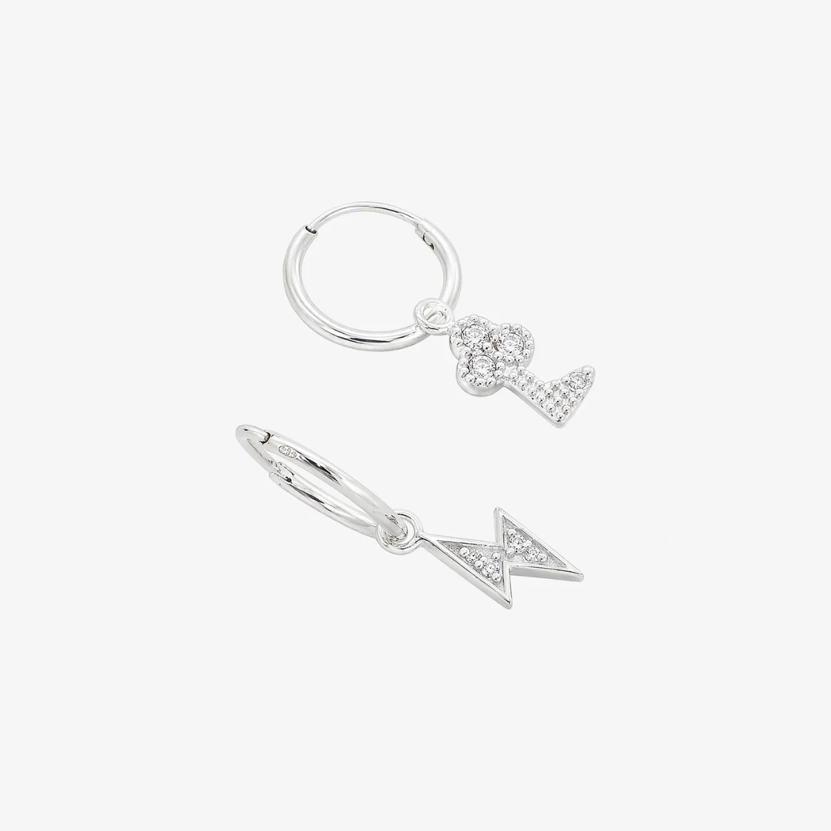 Petites créoles pendentif clé et éclair - argent 925 - Image 2