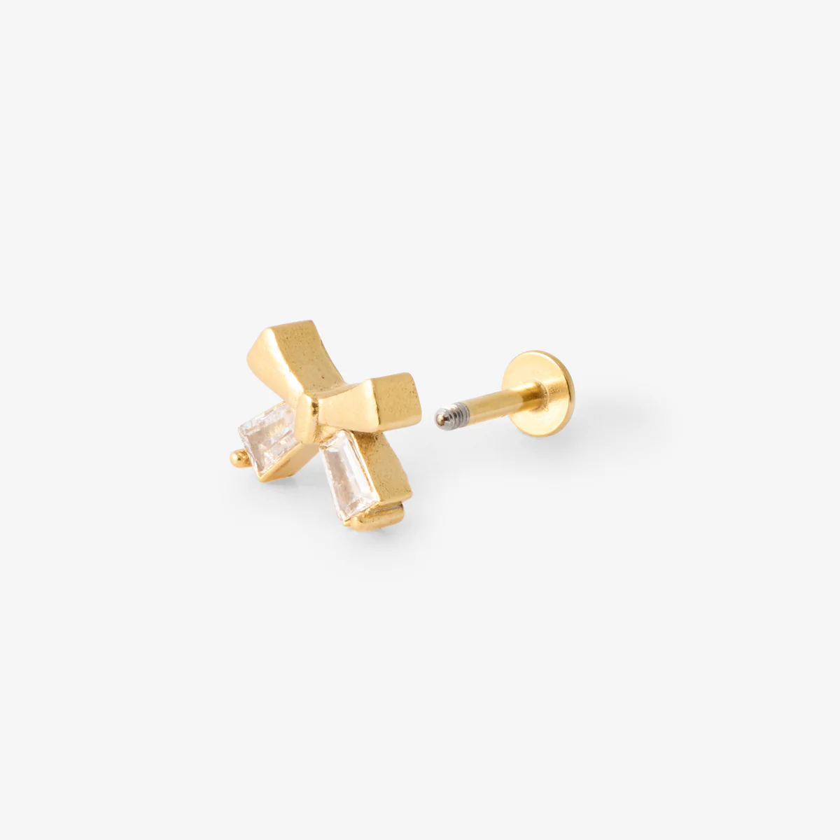 Piercing helix/tragus nœud en acier chirurgical doré et strass de zirconium - Image 2