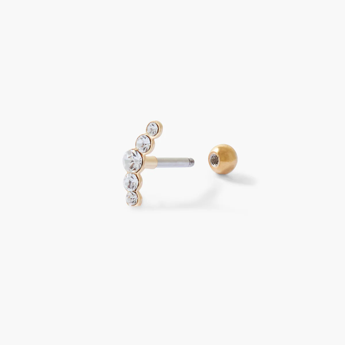 Piercing stud helix/tragus 5 strass acier chirurgical 316L doré - Image 3