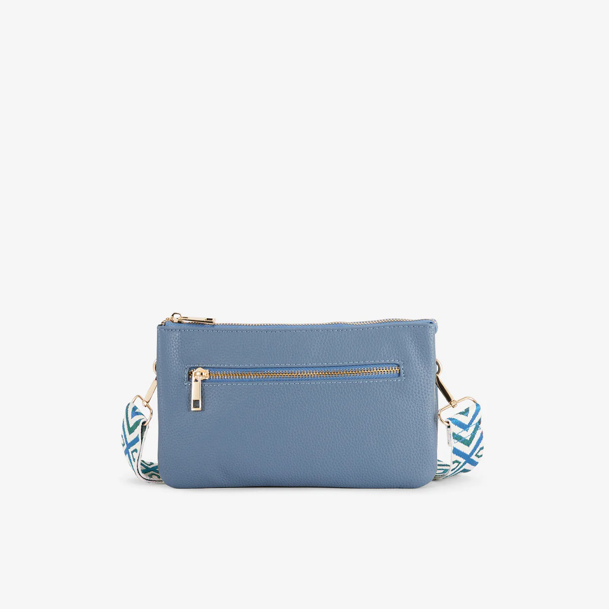 Pochette bleue multi‑poches avec bandoulière motif géométrique - Image 3
