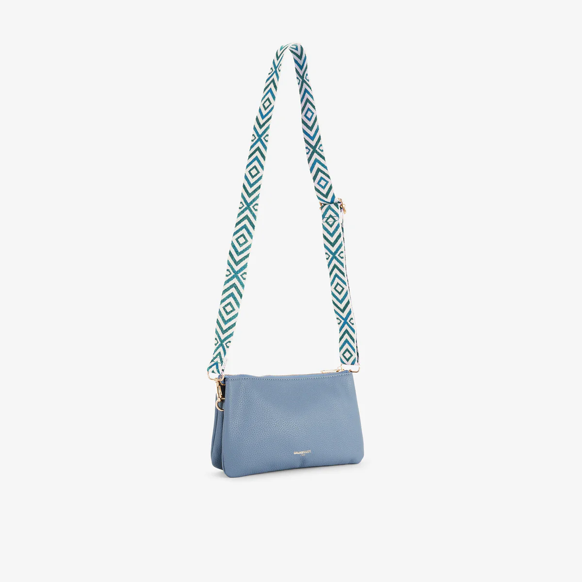 Pochette bleue multi‑poches avec bandoulière motif géométrique - Image 4