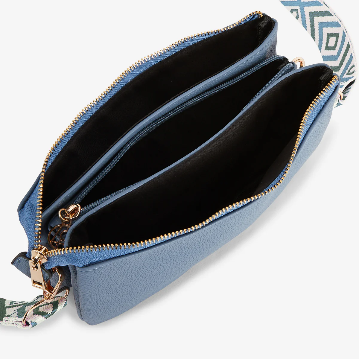 Pochette bleue multi‑poches avec bandoulière motif géométrique - Image 5