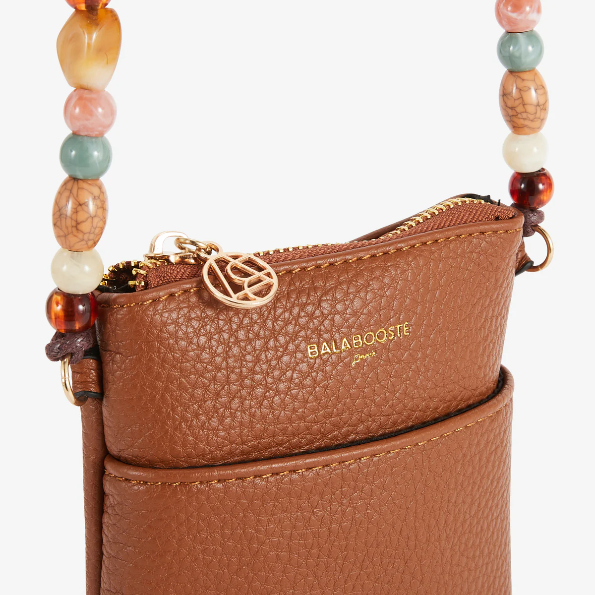 Pochette de téléphone camel avec bandoulière perlée - Image 5