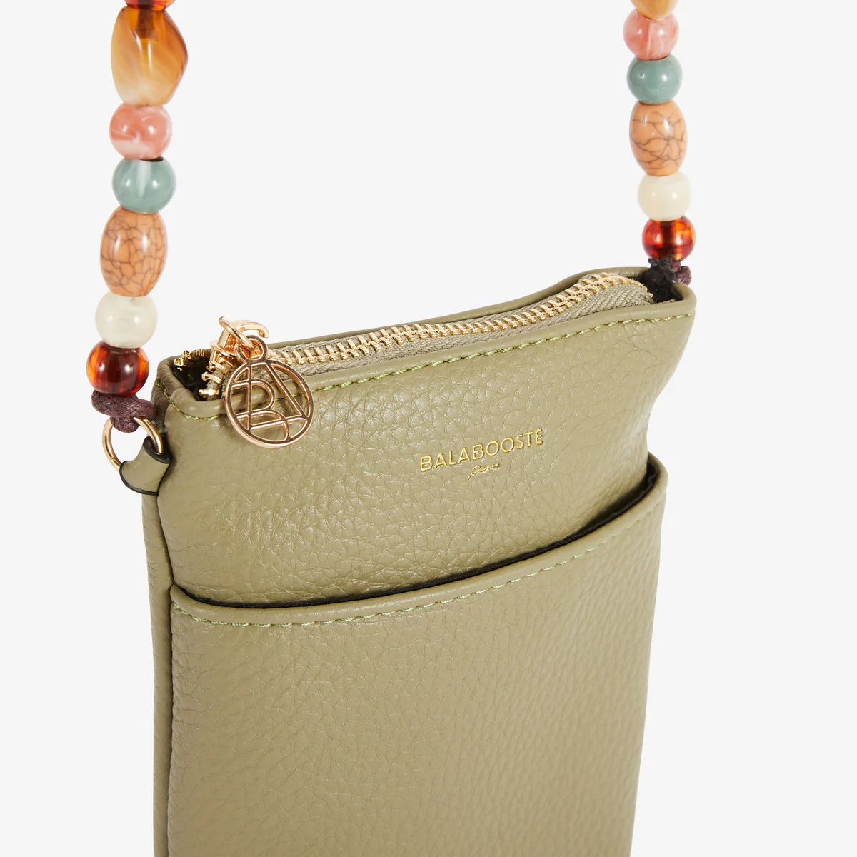 Pochette de téléphone kaki avec bandoulière perlée - Image 6