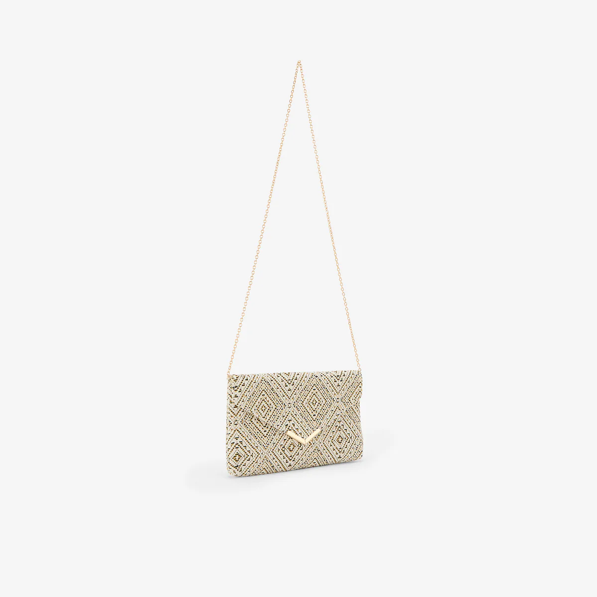 Pochette effet paille à motif géométrique écru - Image 3