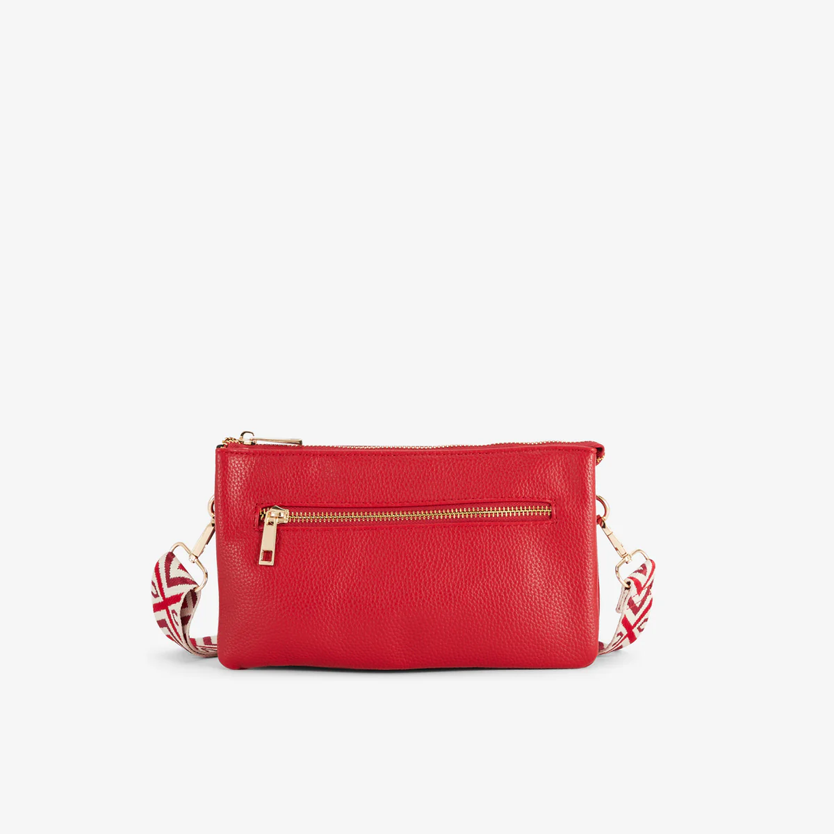 Pochette rouge multi‑poches avec bandoulière motif géométrique - Image 3