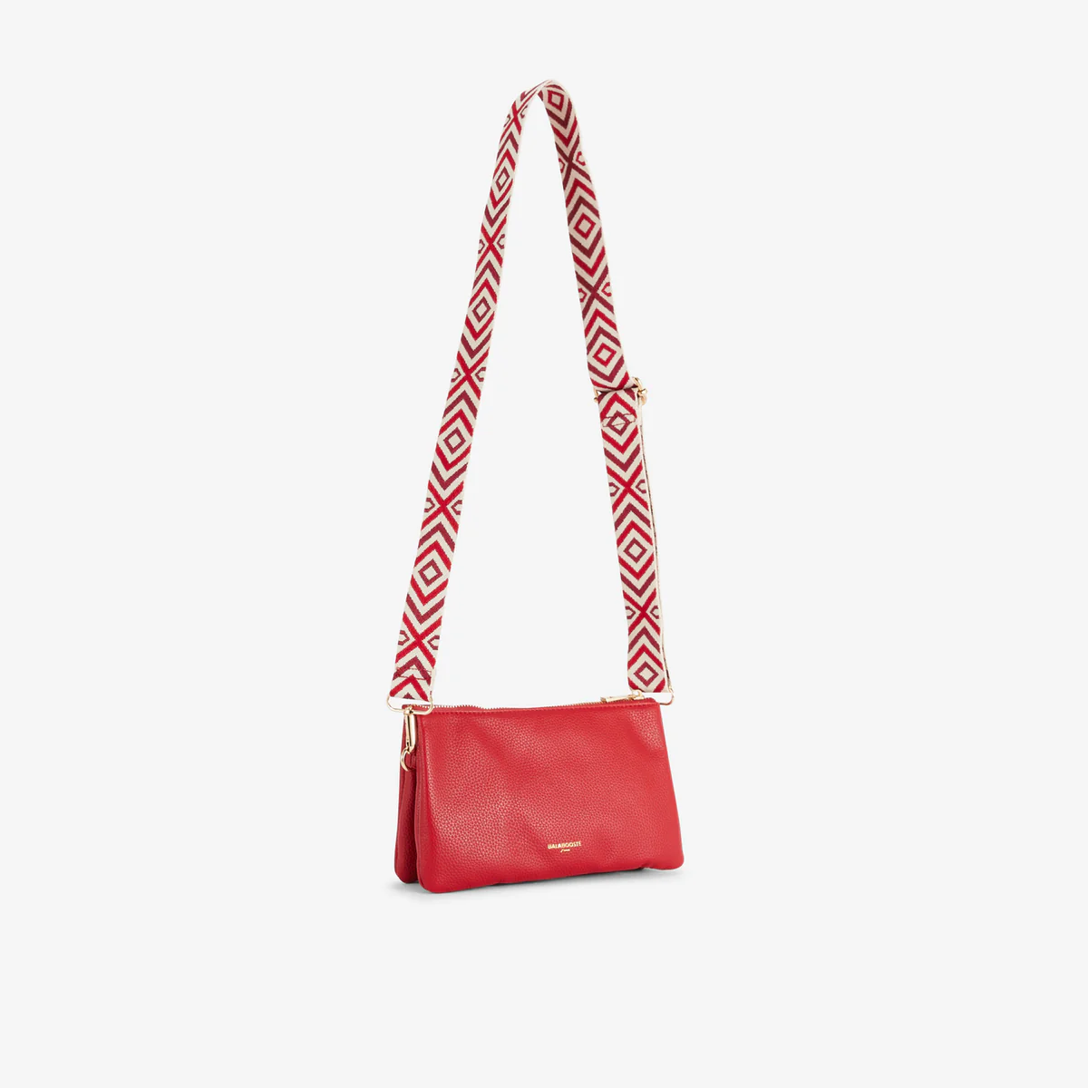 Pochette rouge multi‑poches avec bandoulière motif géométrique - Image 4