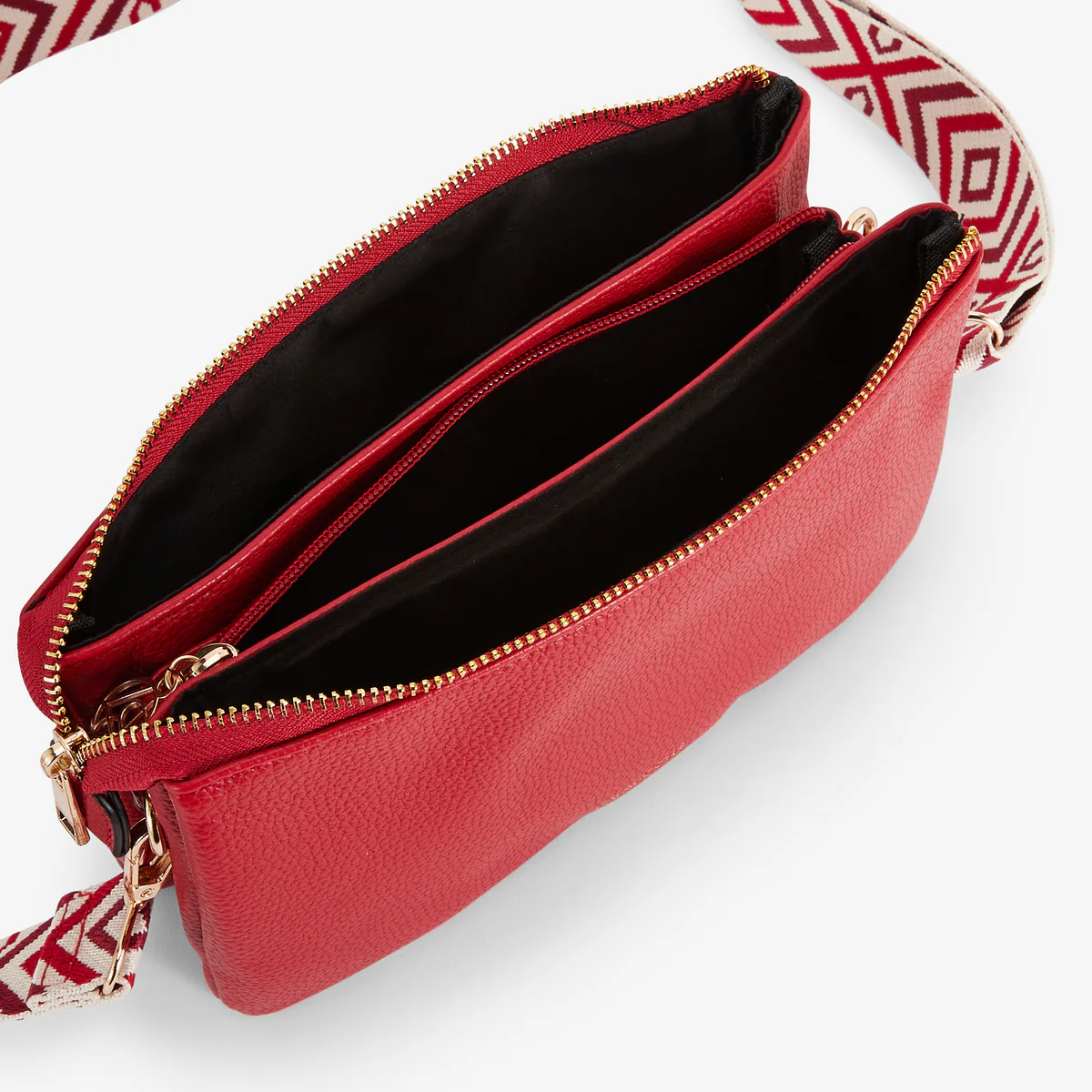 Pochette rouge multi‑poches avec bandoulière motif géométrique - Image 5