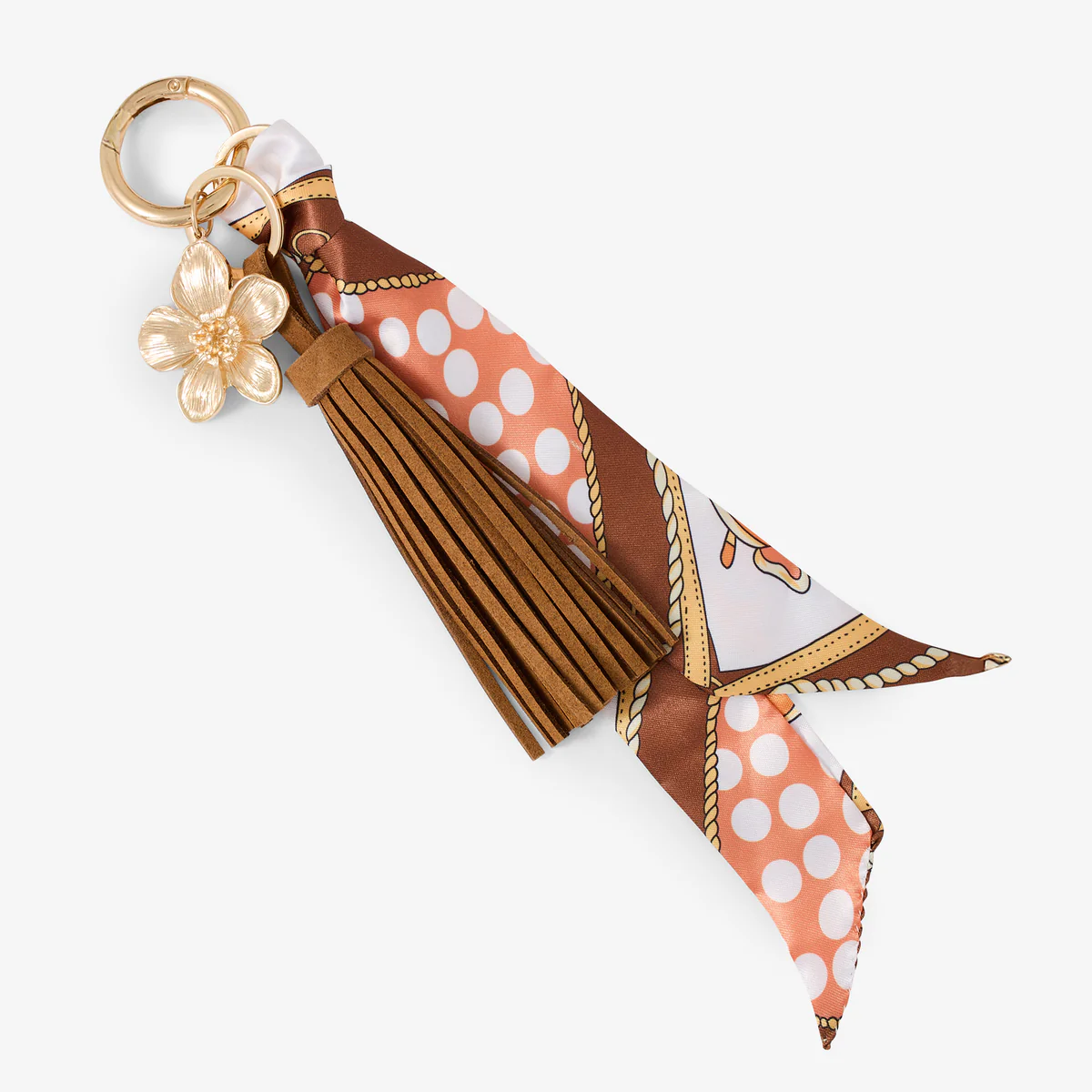 Porte-clés foulard imprimé, pompon et fleur - Image 3