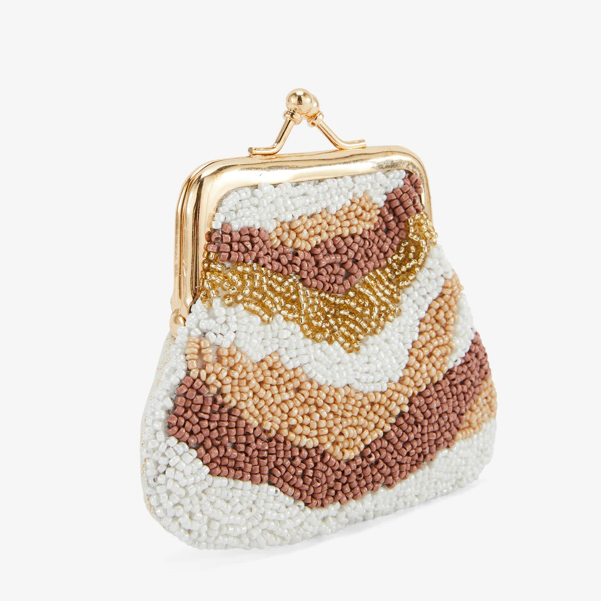 Porte monnaie perles de rocaille marron et blanc - Image 3