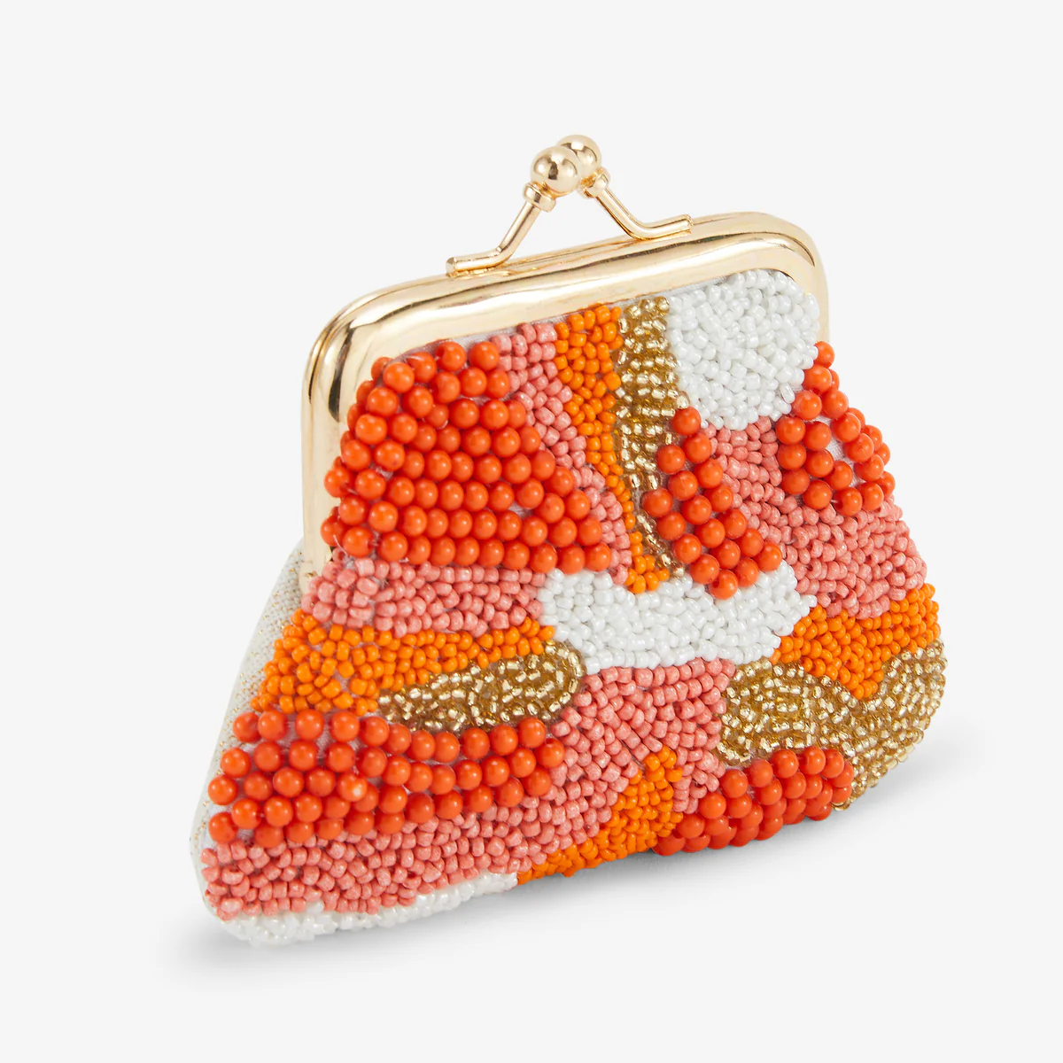 Porte monnaie perles de rocaille orange et blanc - Image 3