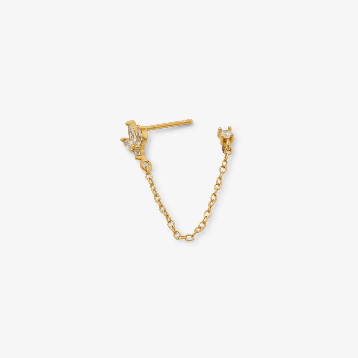 Puces d’oreilles à chaîne avec zircon, en argent 925 garanti doré à l’or fin - Image 2