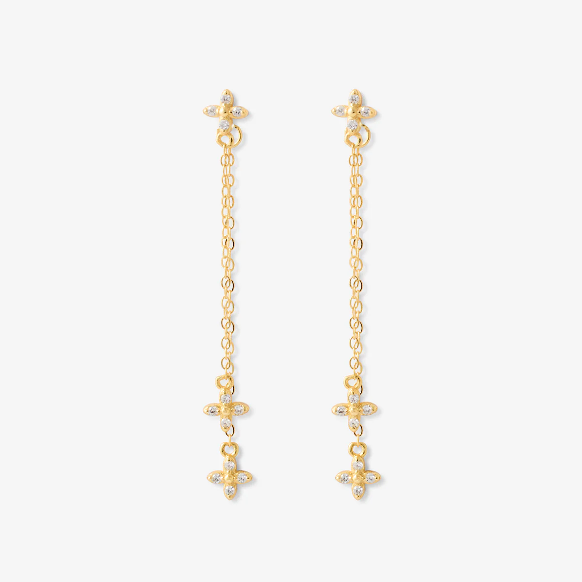 Puces d'oreilles chaine et pétales avec zirconium en argent garanti