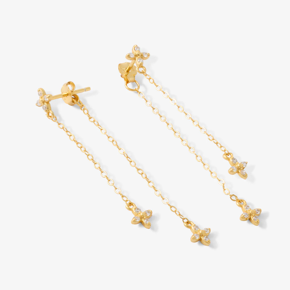 Puces d'oreilles chaine et pétales avec zirconium en argent garanti - Image 2