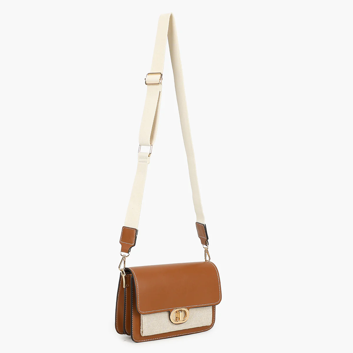 Sac à bandoulière bi-matière camel - Image 3