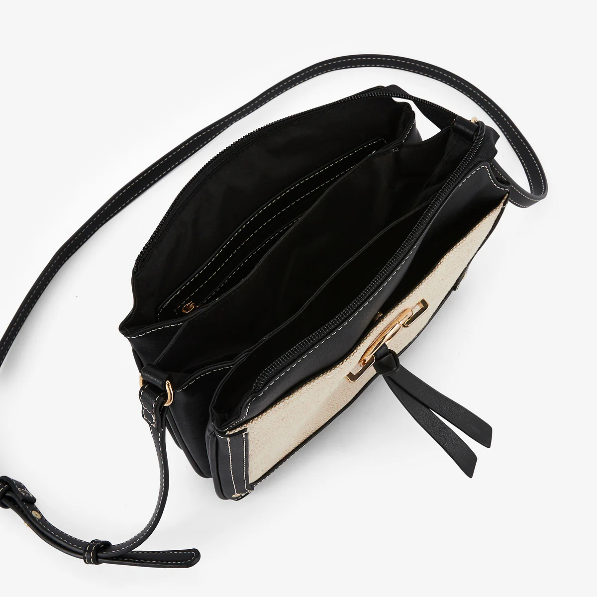 Sac à bandoulière bi-matière noir et écru - Image 5