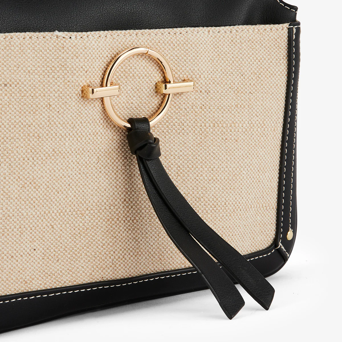 Sac à bandoulière bi-matière noir et écru - Image 6