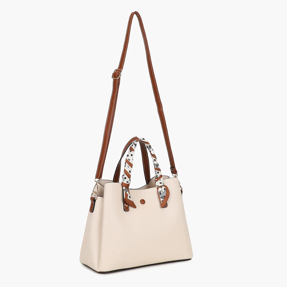 Sac à main effet grainé écru avec foulard - Image 3