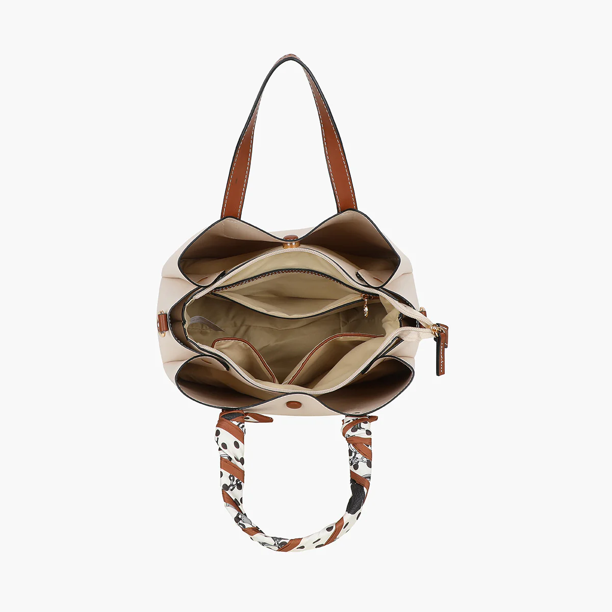 Sac à main effet grainé écru avec foulard - Image 4