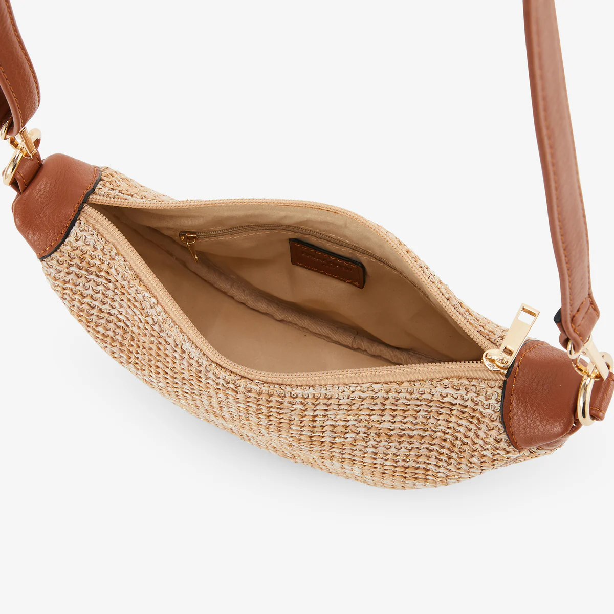 Sac banane effet paille beige et camel - Image 4