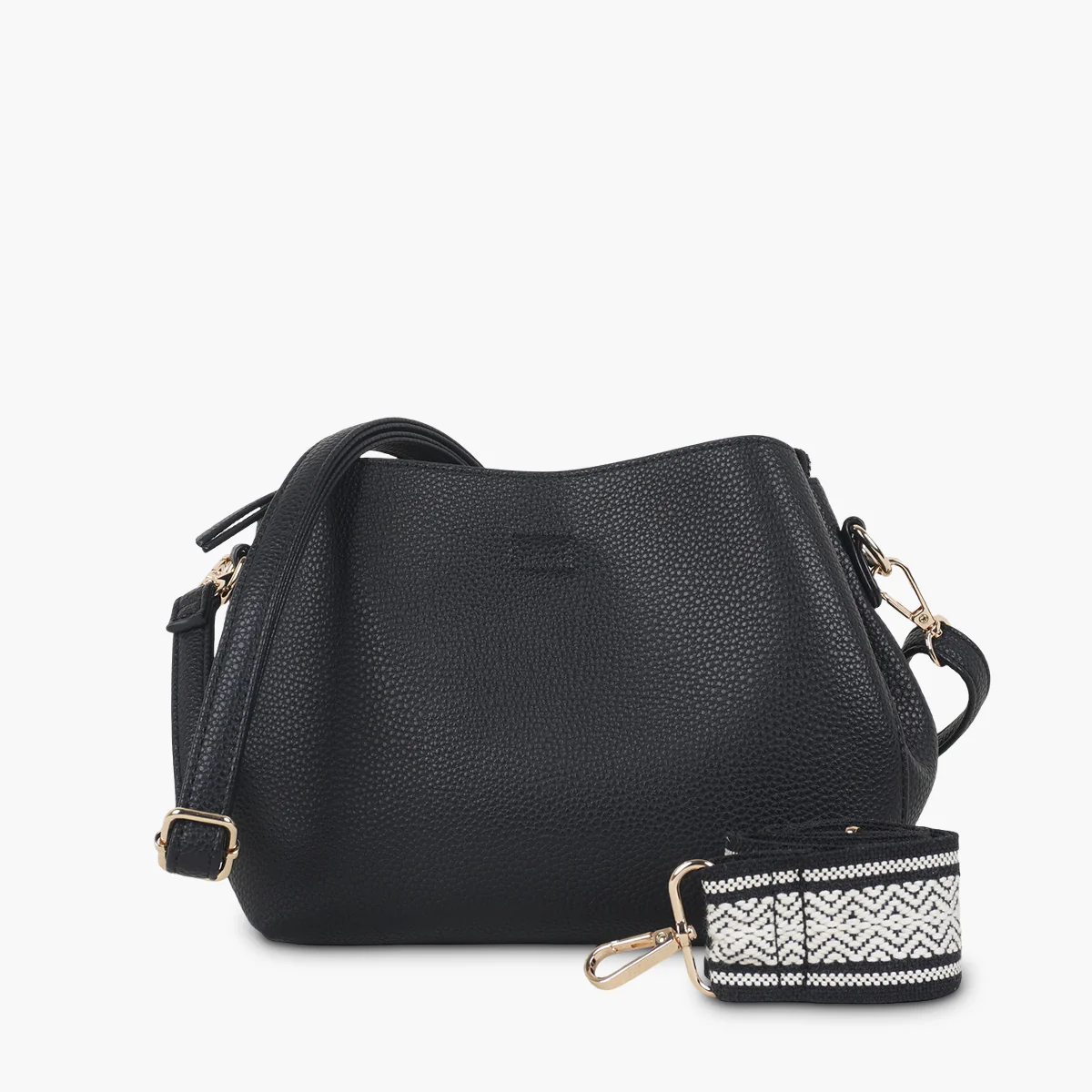 Sac effet grainé noir à bandoulière à motif