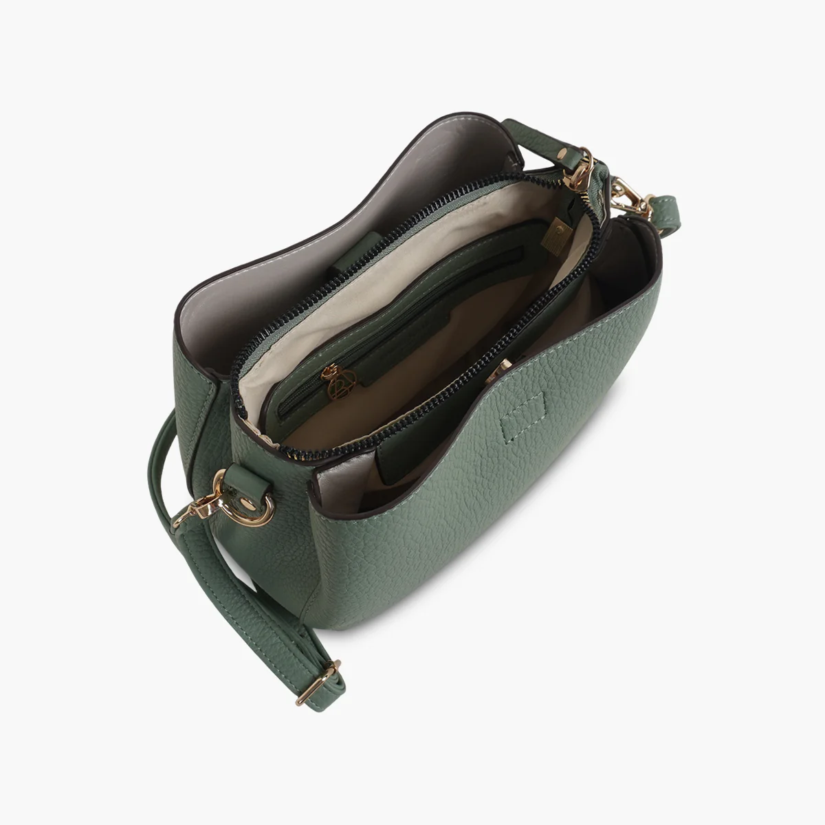 Sac effet grainé vert à bandoulière à motif - Image 5