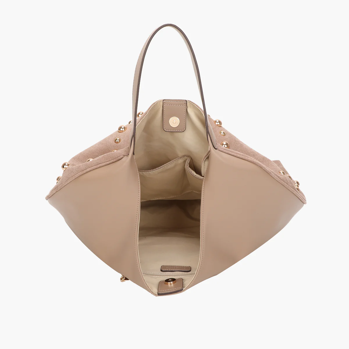 Sac hobo porté épaule effet suédé beige et clouté - Image 4