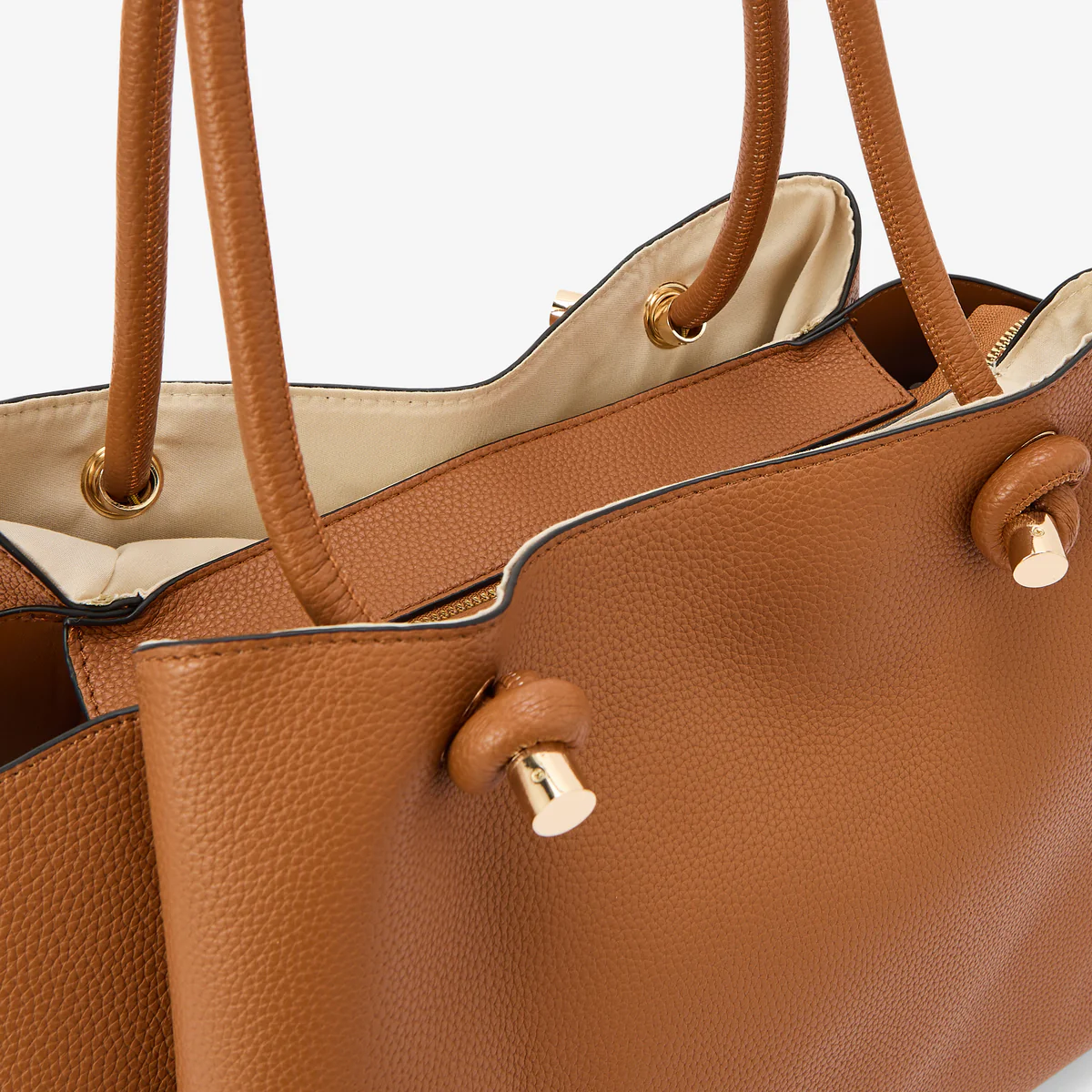 Sac porté épaule camel effet grainé anses nœuds - Image 5