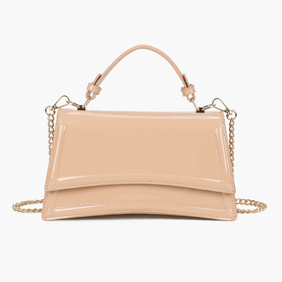 Sac porté main beige vernis