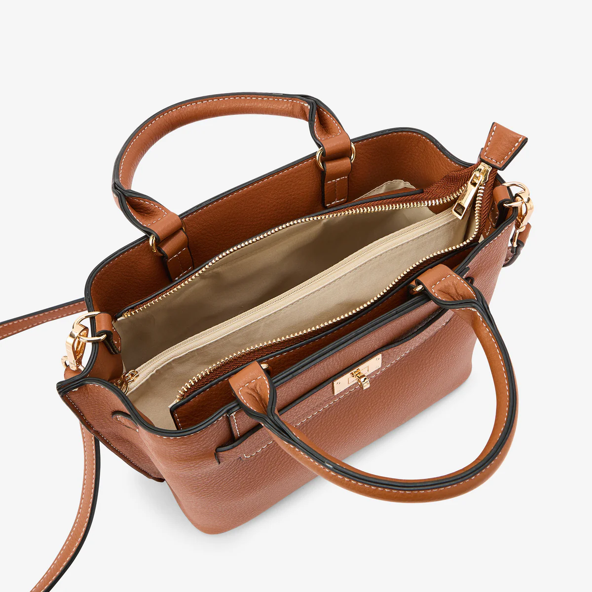 Sac porté main effet grainé camel - Image 5