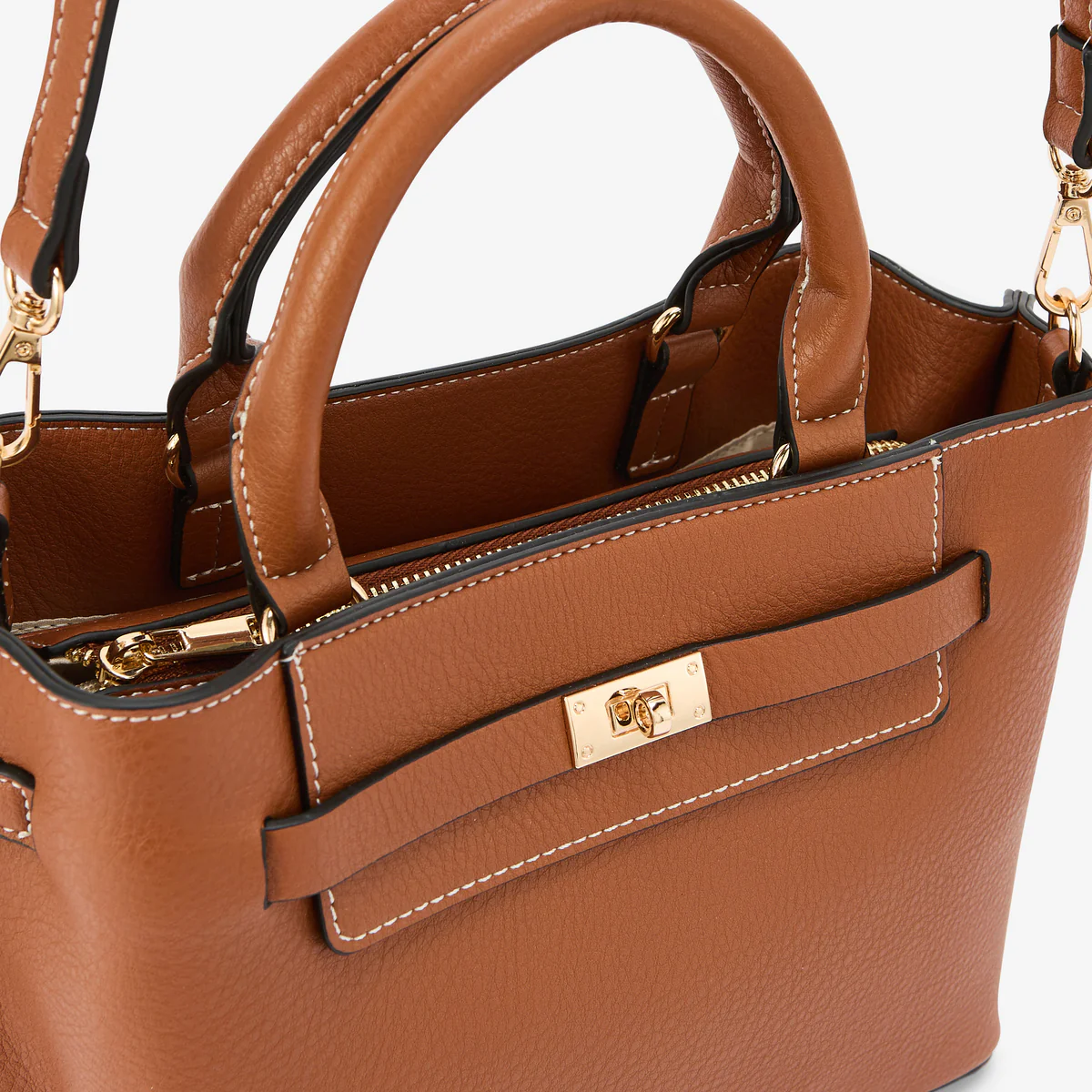Sac porté main effet grainé camel - Image 6