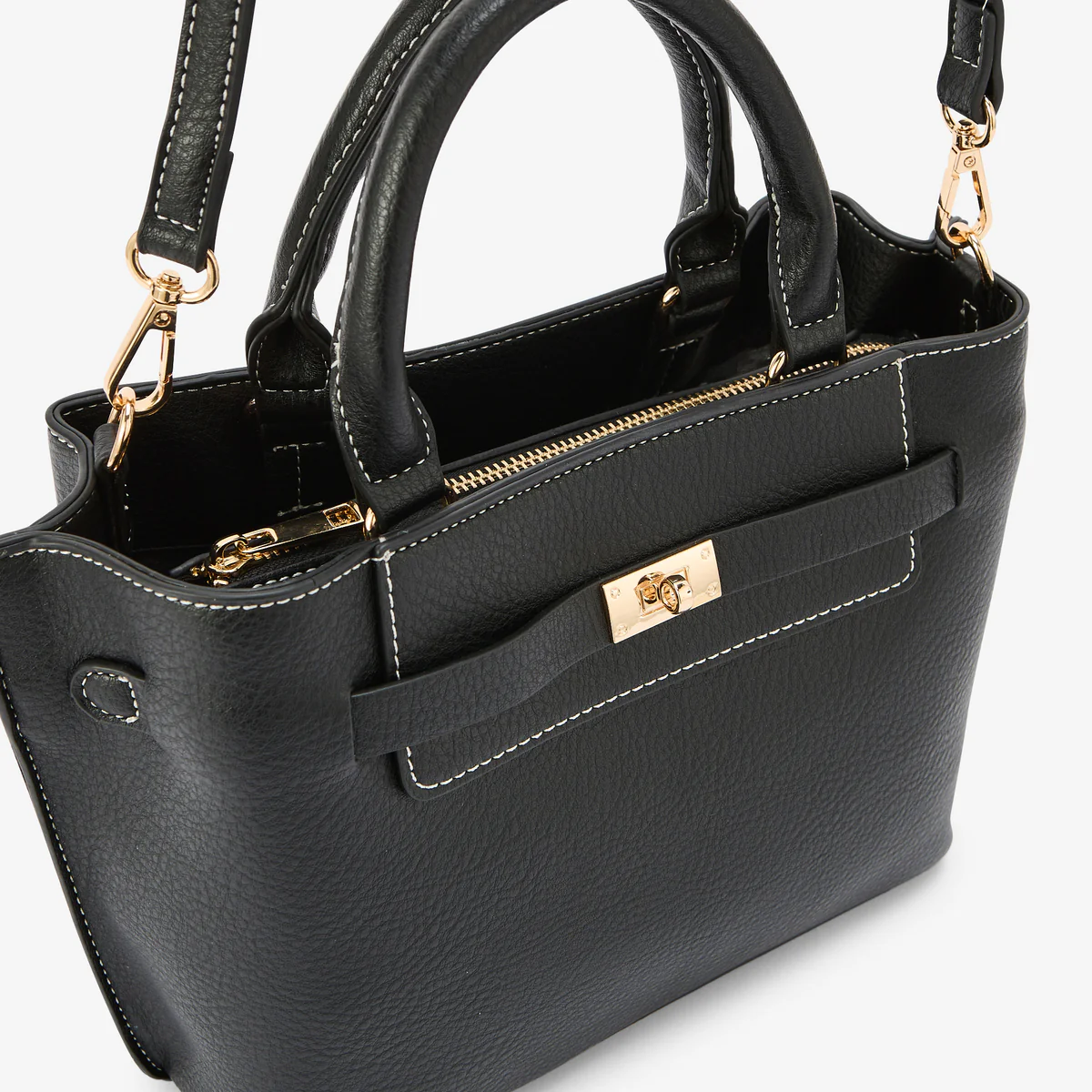 Sac porté main effet grainé noir - Image 5