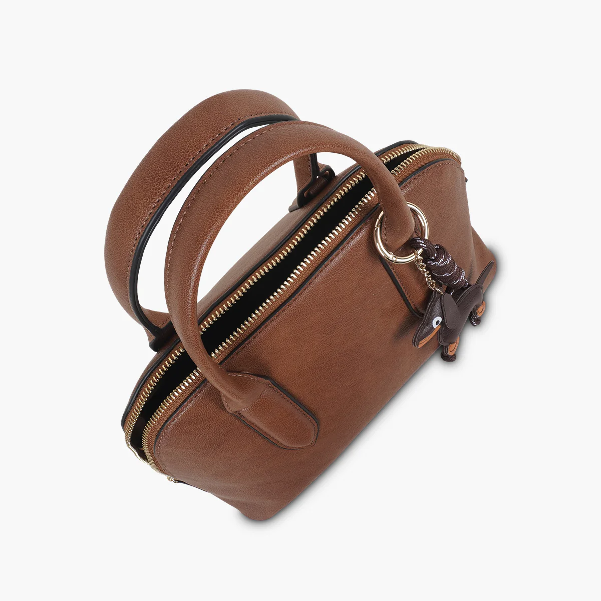 Sac porté main marron avec grigri teckel - Image 5