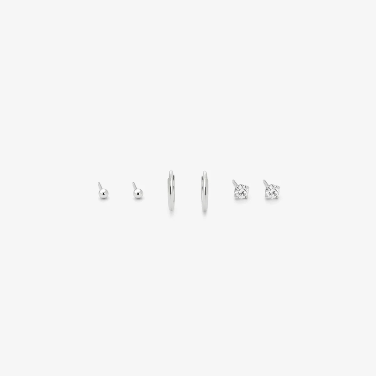 Set 3 paires de petites boucles d'oreilles Argent Garanti 925