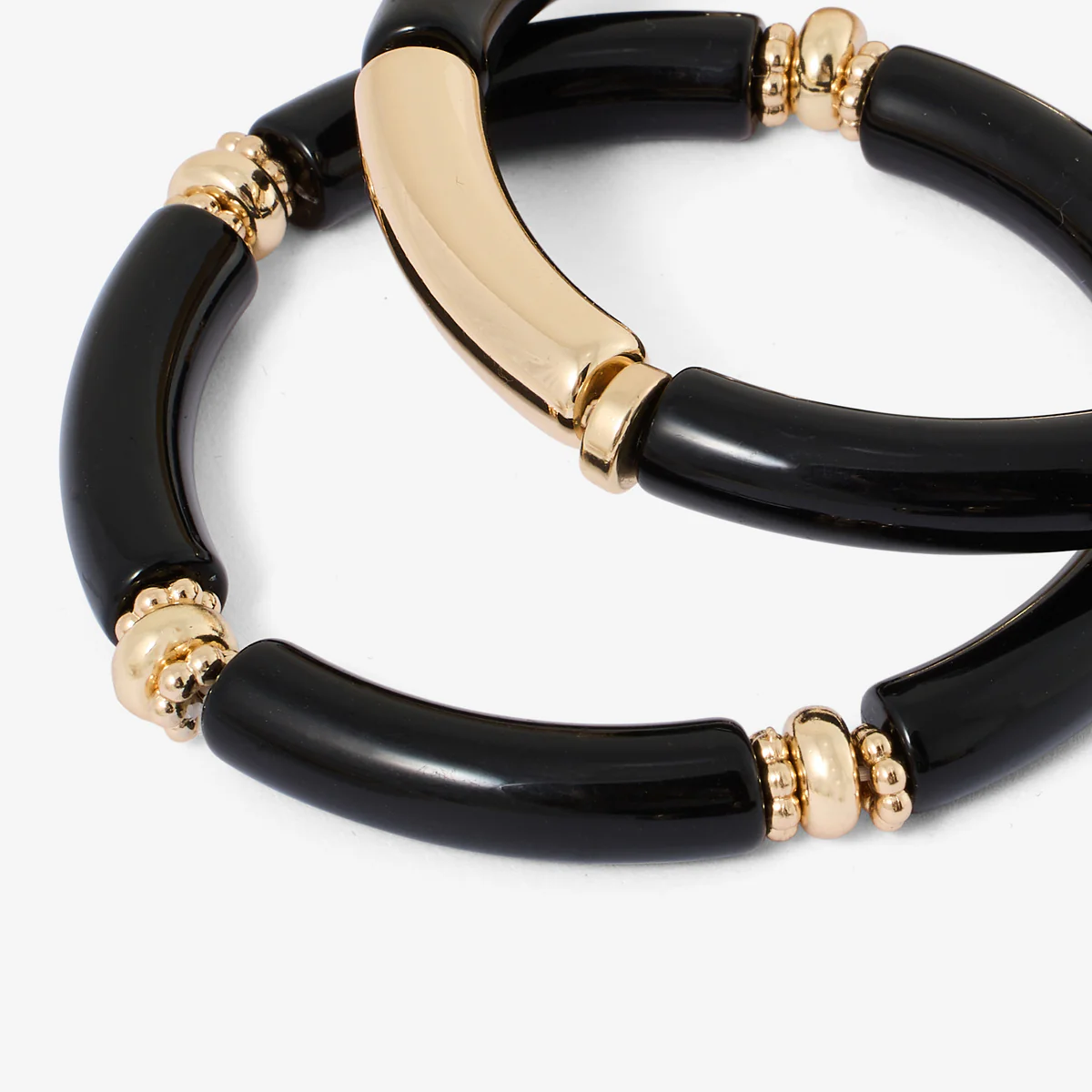 Set de 2 bracelets tubes en résine noire et dorée - Image 3