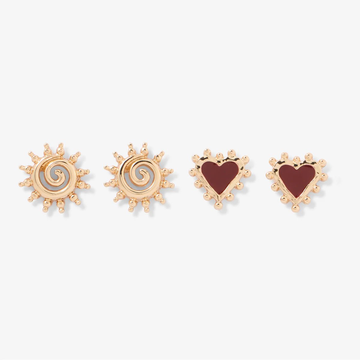 Set de 2 paires de boucles d'oreilles cœurs et soleil