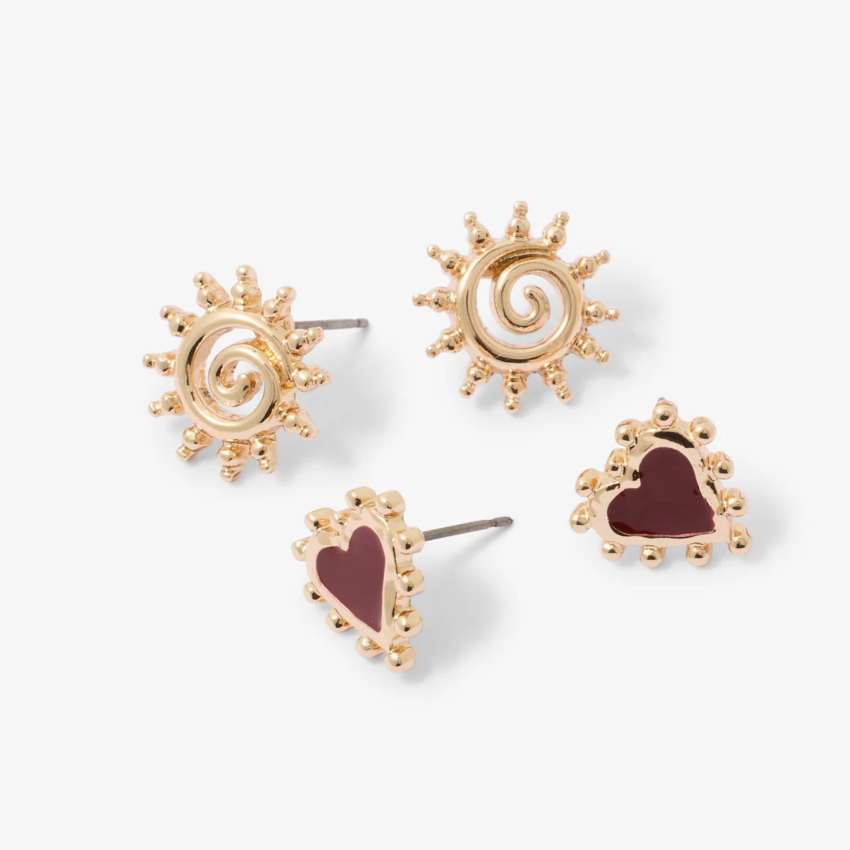 Set de 2 paires de boucles d'oreilles cœurs et soleil - Image 2