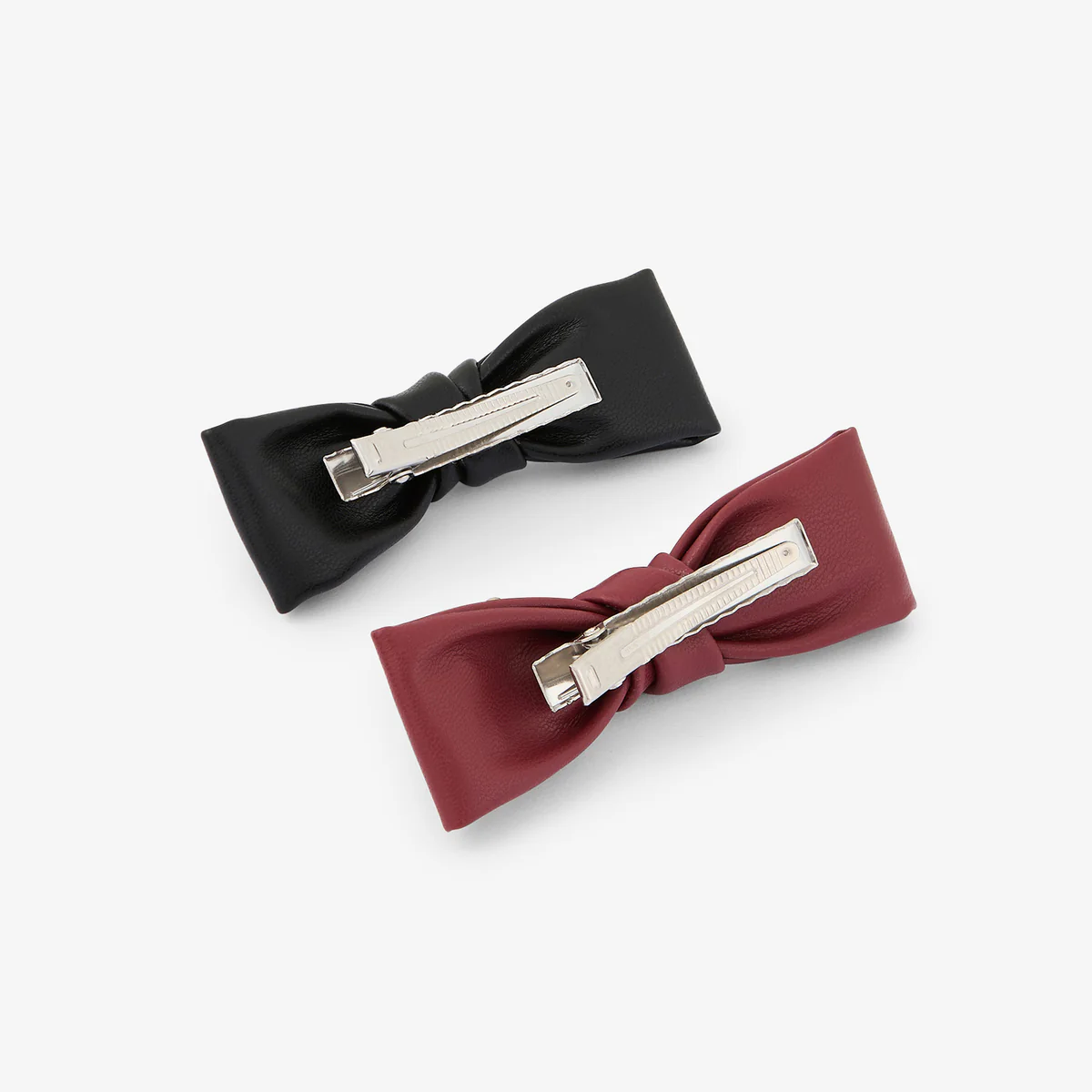 Set de 2 pinces à cheveux nœud effet cuir bordeaux et noir - Image 3