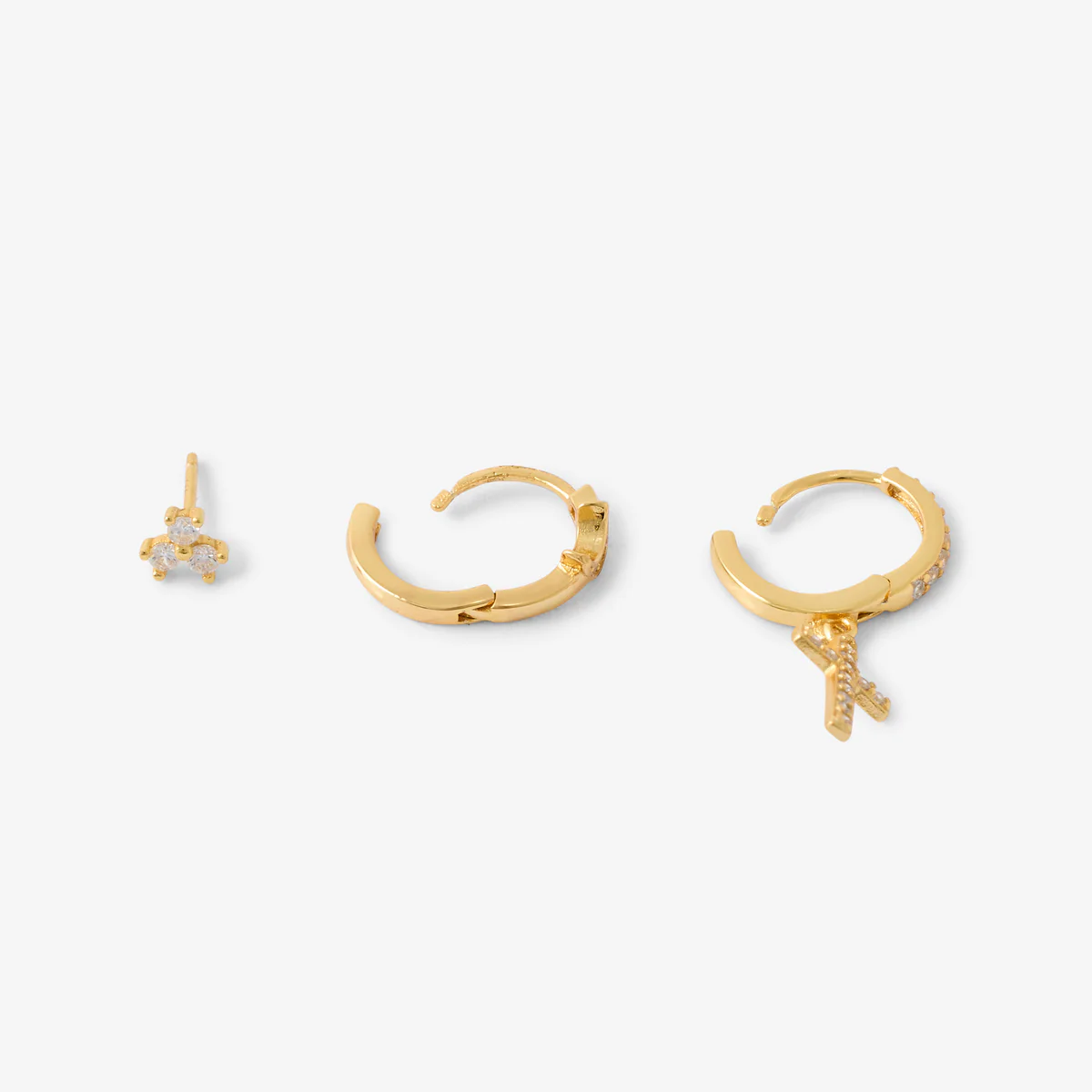 Set de 3 boucles d'oreilles : croix, lune et puces en argent 925 - Image 2