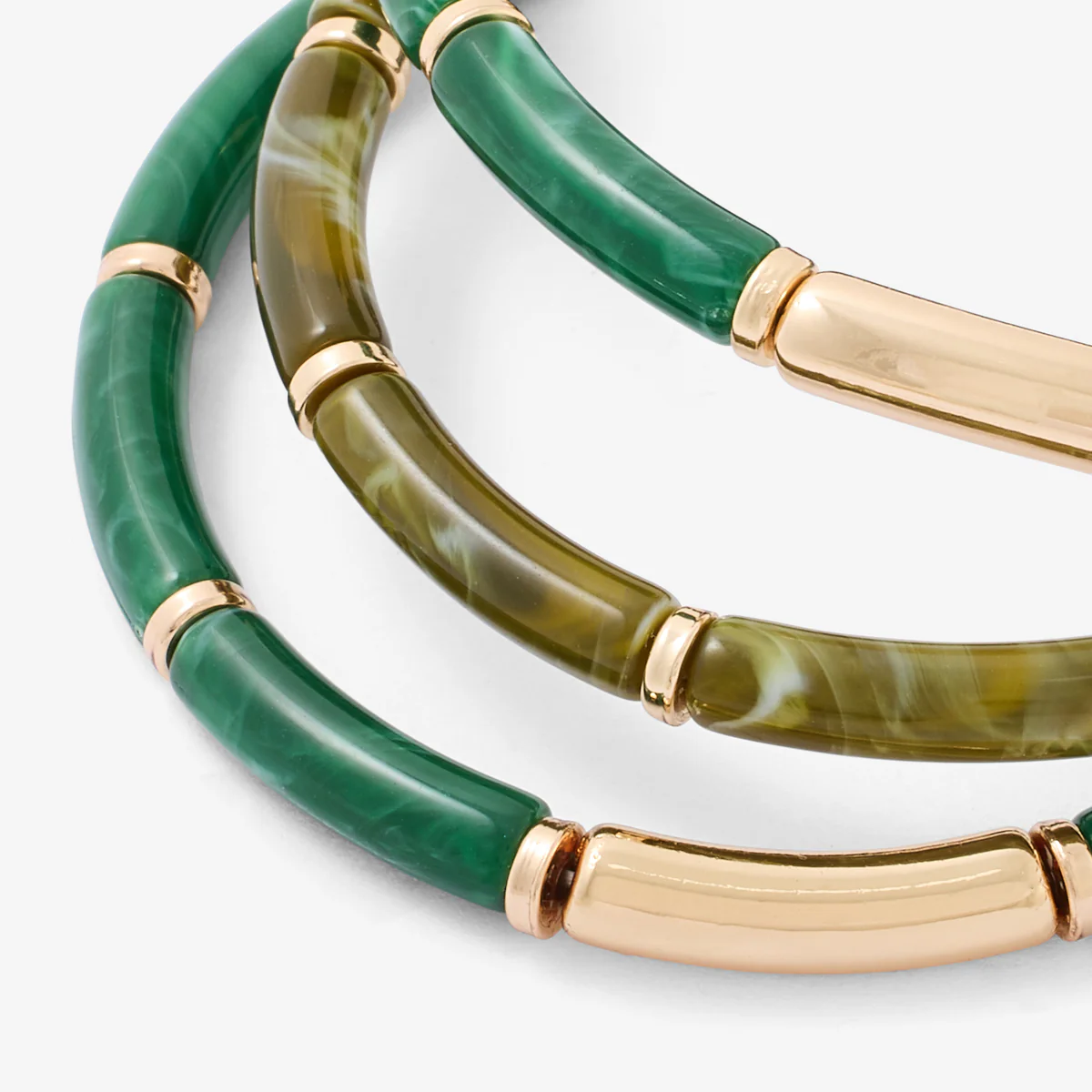 Set de 3 bracelets tubes vert et doré - Image 3