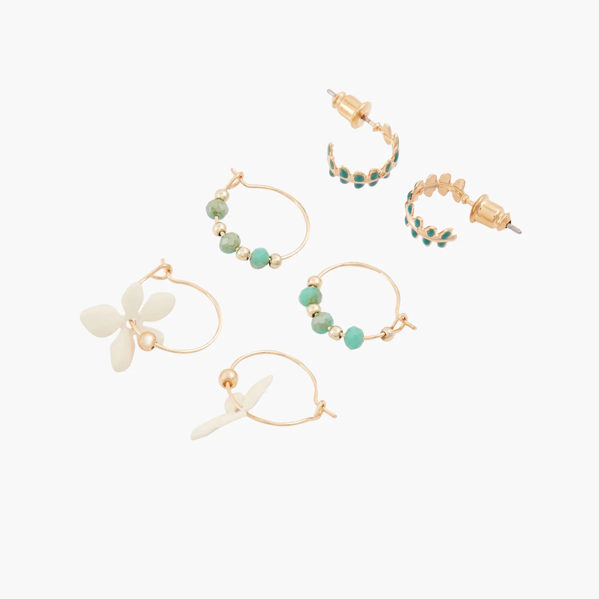 Set de 3 mini créoles épis, fleurs et pierres facettées - Image 2