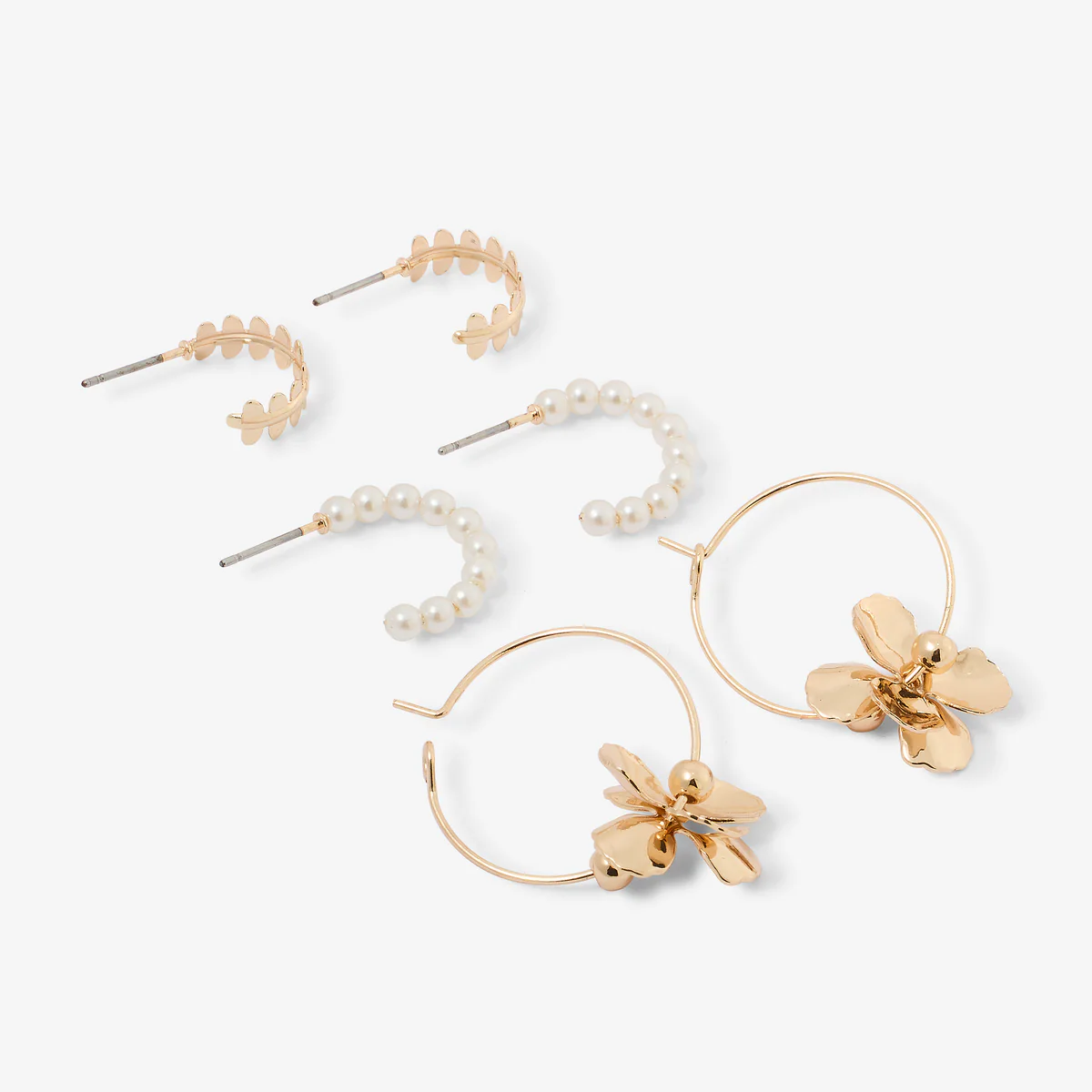 Set de 3 petites créoles fleurs et perles - Image 2