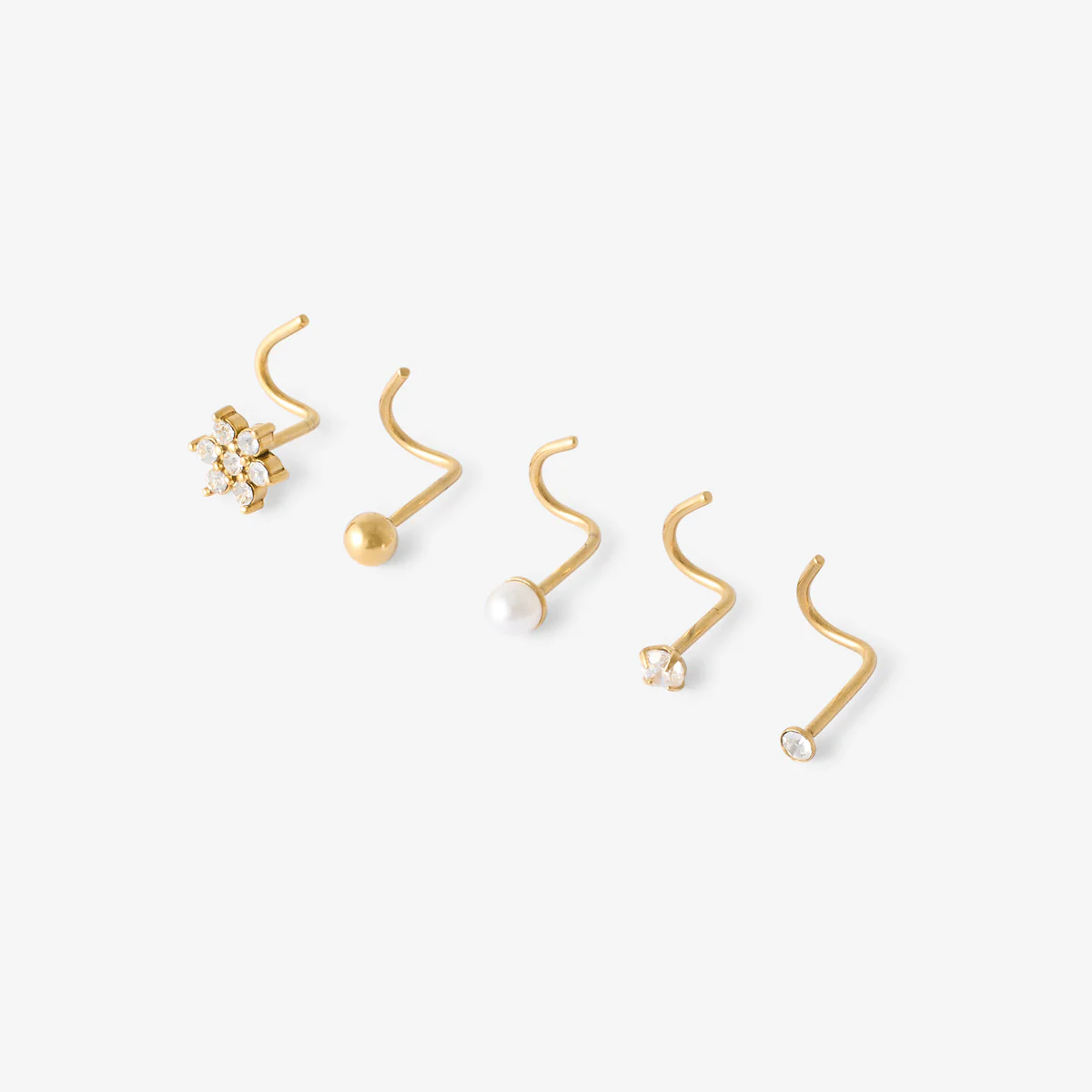 Set de 5 piercings en acier inoxydable et strass de zircon - Image 2