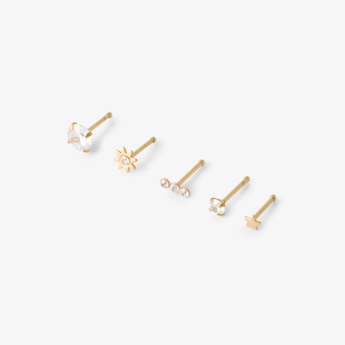 Set de 5 piercings nez en acier inoxydable et strass de zircon - Image 2