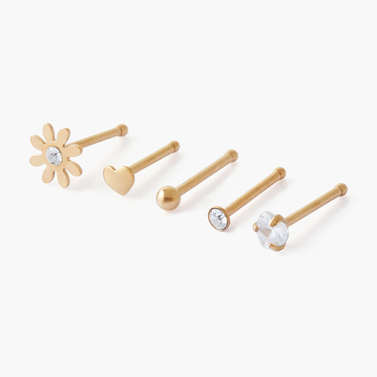 Set de 5 piercings nez studs acier inoxydable doré - Image 2
