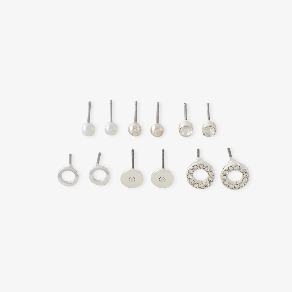 Set de 6 boucles d'oreilles puces argentées - Image 2