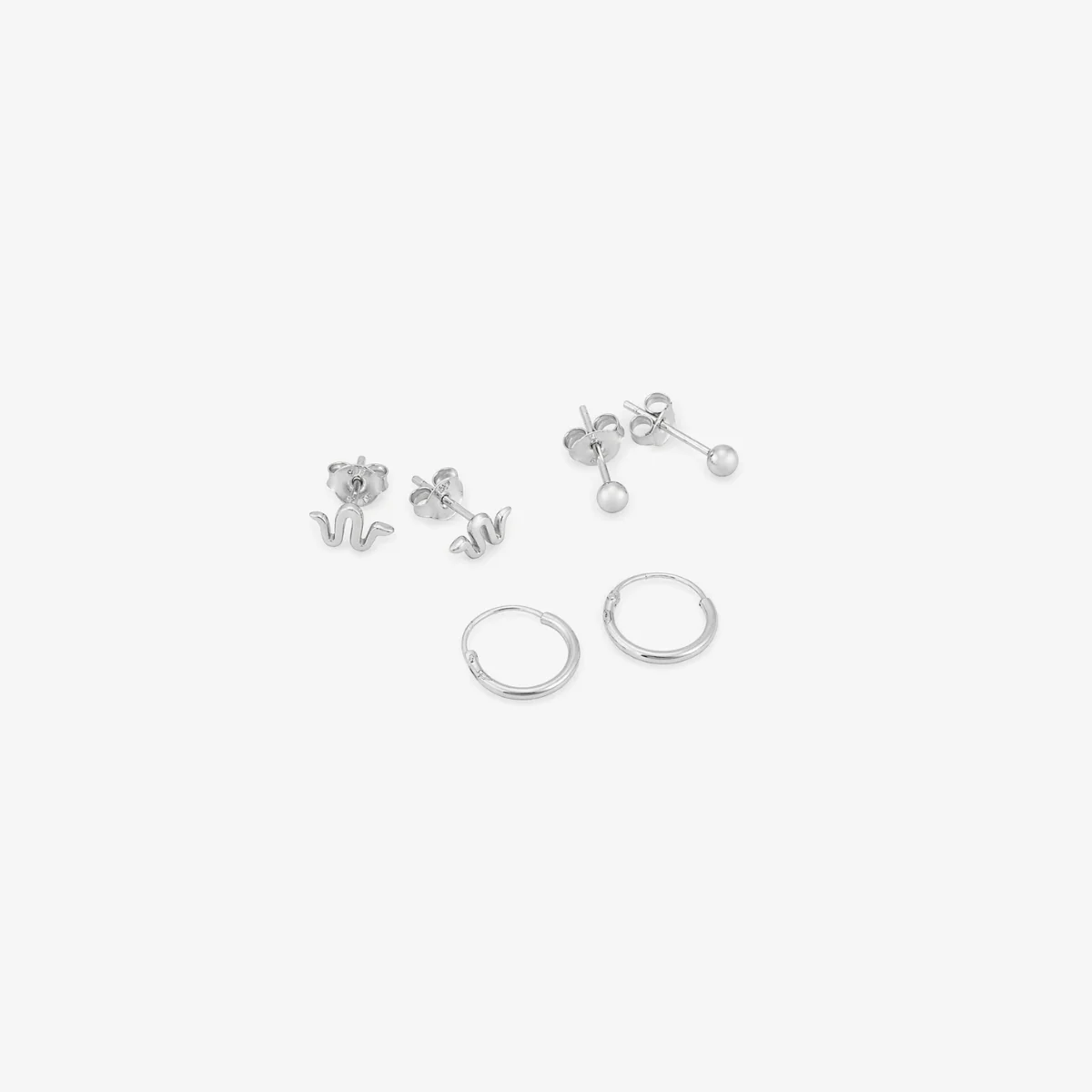 Set x3 boucles d'oreilles puces et créoles - argent 925 - Image 2