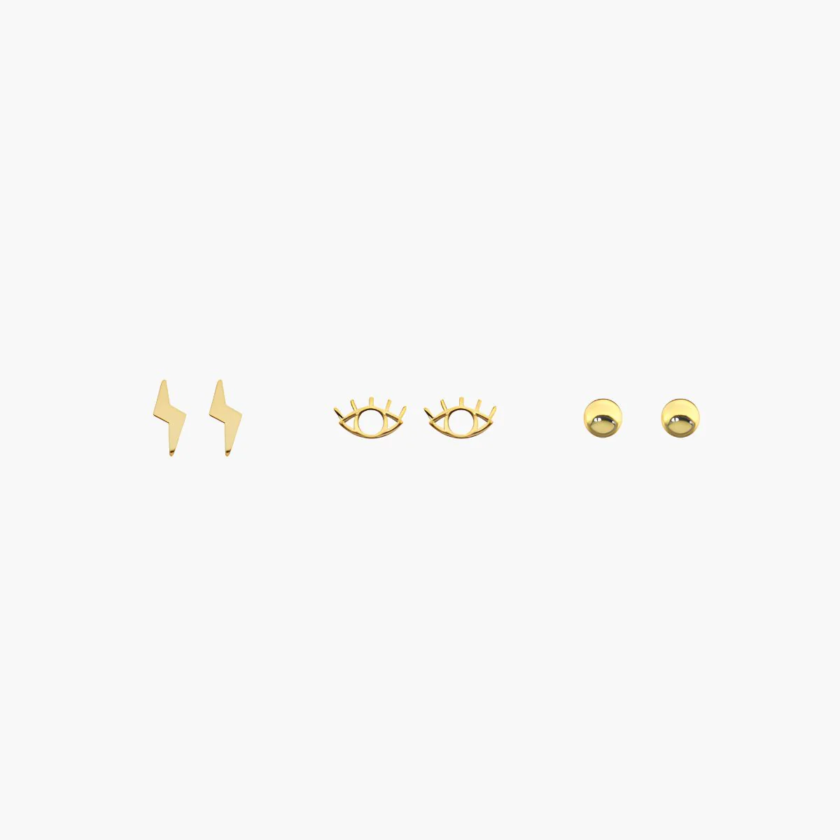 Set x3 puces : boule, œil, éclair - argent 925 doré